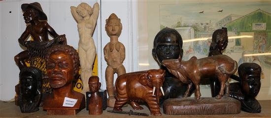 A group of tribal hardwood figures and busts